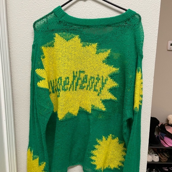 Savage X Fenty Knittin Pretty Loose Knit Sweater Unisex Sz M Kelly Green Yellow - Picture 6 of 6